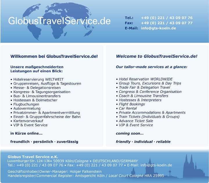 GlobusTravelService.de  Hotel Reservation Worldwide  friendly  individual  reliable